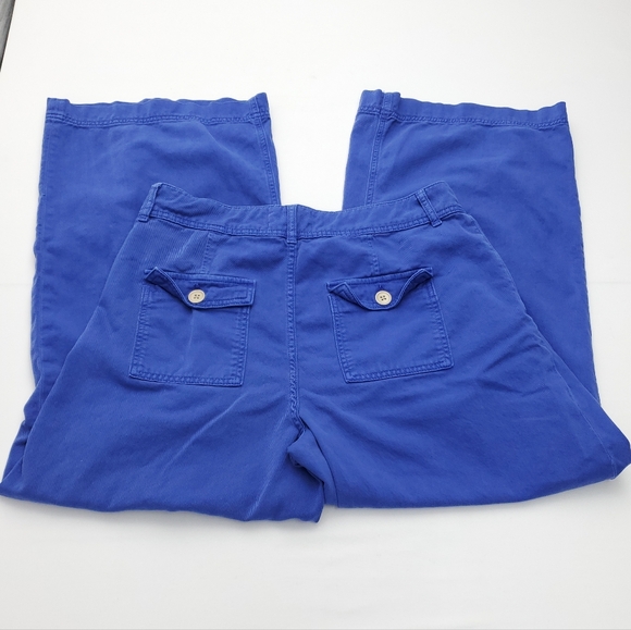 Boden Brompton Wide-Leg Pleated Trousers High Waist Blue Casual Cotton Pants 12R - Picture 11 of 12